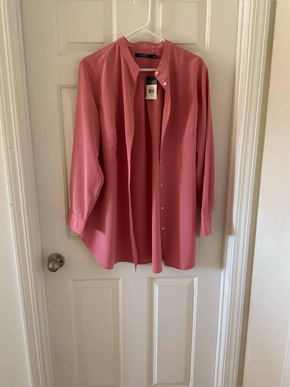 Ralph Lauren Rose-Pink Collarless Button-Front Shirt